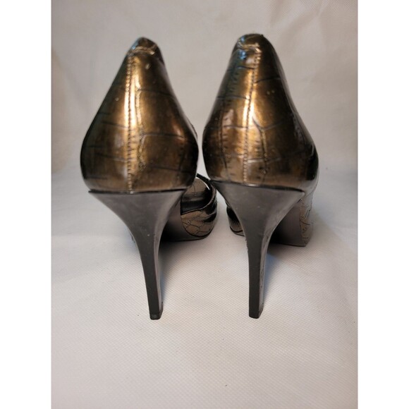 Jessica Simpson  Square Peep Toe gold black stiletto Heel Pump Shoe 9.5 unworn - Picture 5 of 12